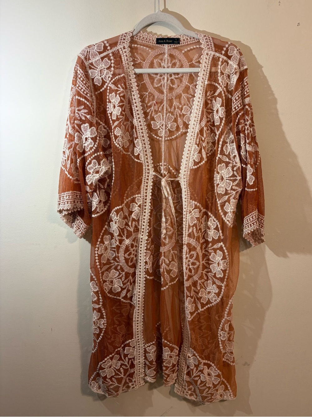 Ana & Rose bohemian-style floral lace duster kimono women’s‎ large embroidered
